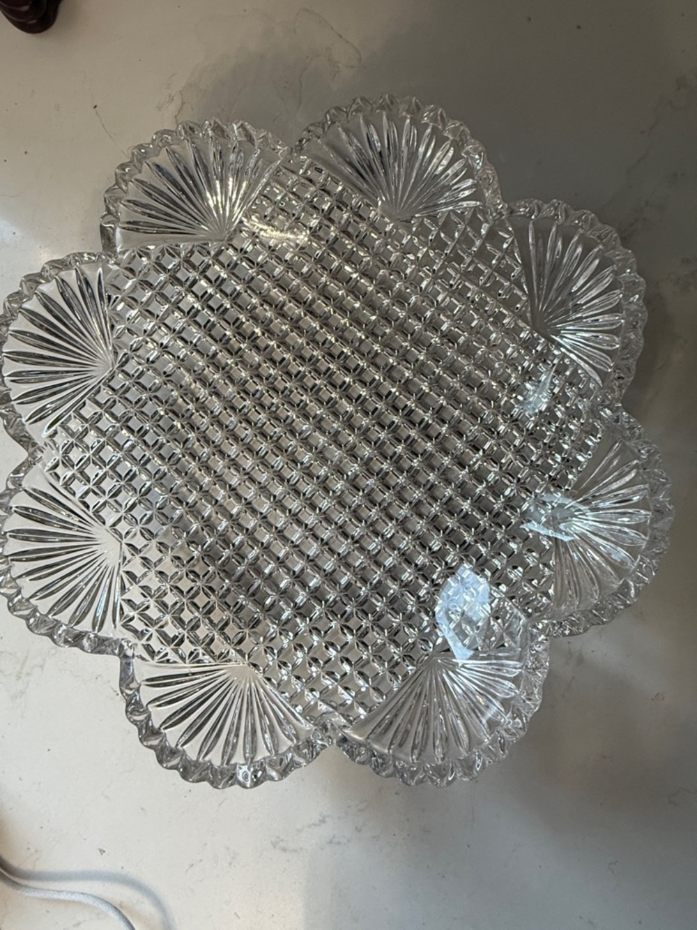 Vintage Clear Glass Shell Scalloped bowl Daisy & Button Mid Century Crystal dish
